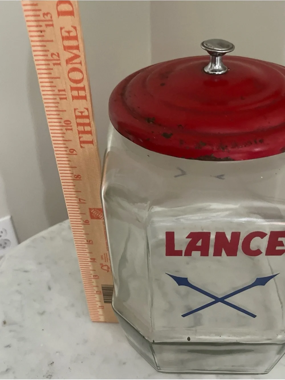 Vintage Original Lance Glass Candy and Cracker Jar Canister with Red Metal Lid